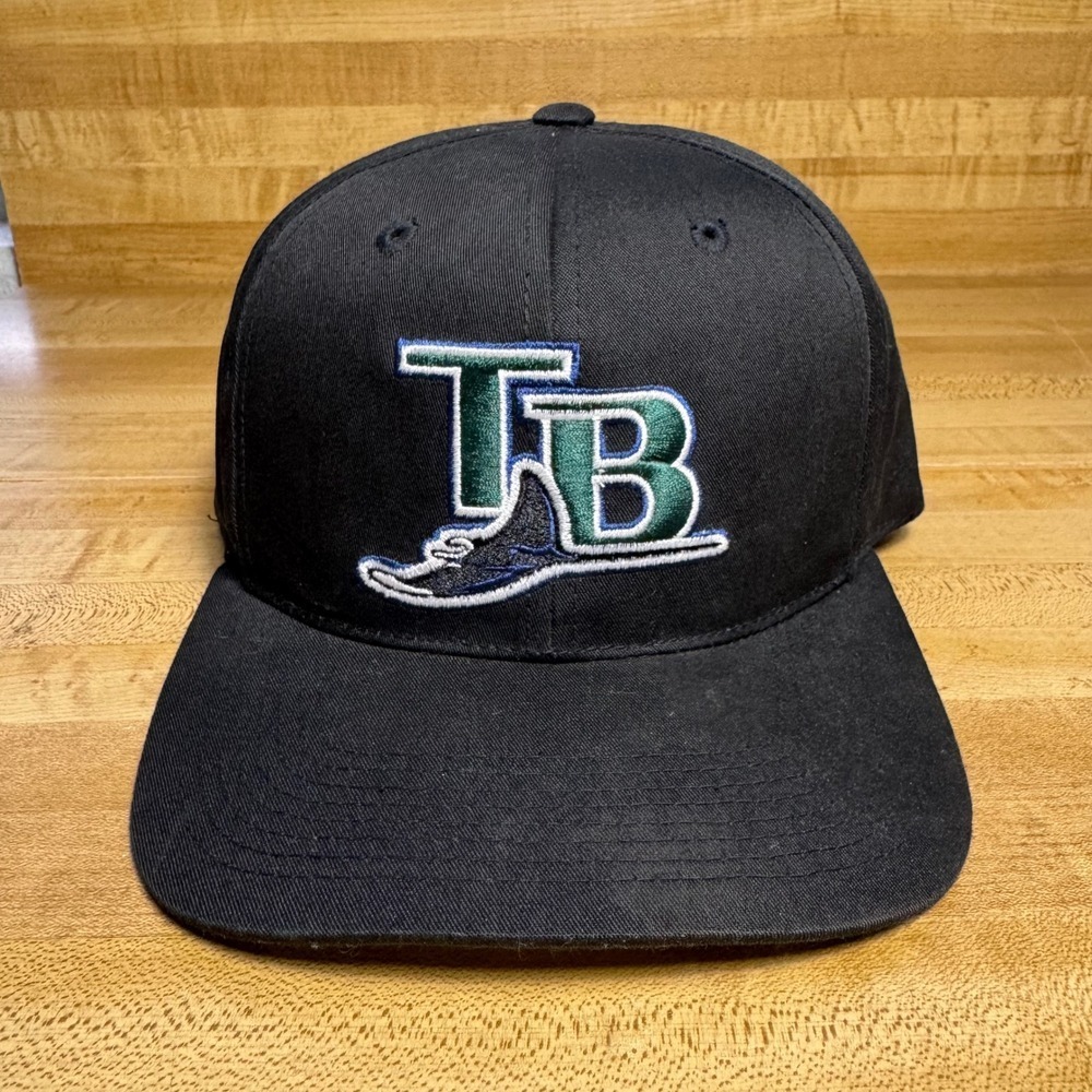 Vintage Tampa Bay Rays MLB Snapback Hat Black Cap TB Stingray Logo Mens OSFA